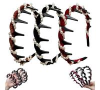 Pearl Headband for Women, Vintage High Cranium Artificial Pearl Hairband, Reversible High Cranium Headband with Teeth (3 Pack, One Size)