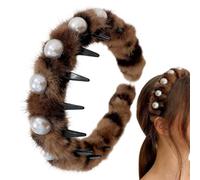 Pearl Headband - Non-Slip Plush Headwear, Soft Velvet Hair Hoop with Elegant Bead Accents, Comfortable Padded Styling Accessory, Ideal for Teen Girls Women Party and Christmas