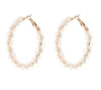 Pearl Hoop Earrings, Gold Plated Twisted Wire Circle Design, Beaded Charms, Lightweight Summer Jewelry, For Women Birthday Party Wedding