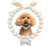 Pearl Necklace For DogsWhite Diamond Crystal Bling Rhinestones Bone Cat Collar Jewelry Girl For XS S Small Puppy Kitten Pet Dog Collar de Mascota con Perla