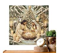 Pearl Painting Framed Jesus Nativity Scene - 7.87 Inches, DIY Wall Ornament