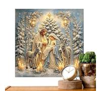 Pearl Painting Framed Jesus Nativity Scene - 7.87 Inches, DIY Wall Ornament