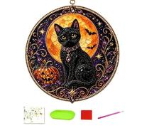 Pearl Painting Kits Celestial Cat Halloween Suncatcher 30cm