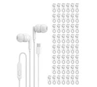 Pearl - Paquete de 50 auriculares USB C con cable para iPhone 17/16/15 Pro Max Plus, Galaxy Series, Chromebook, MacBook, tipo C, auriculares con cable para el aula escolar, color blanco, sin micrófono