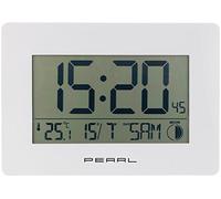 Pearl Relojes despertadores - Digital Reloj de Pared controlado por Radio: Reloj de Pared con Radio con Hora Jumbo, Visualización de Temperatura y Fecha, Blanco (LCD Reloj de Pared Grande)