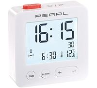 Pearl Relojes despertadores - Radio Reloj Despertador: Radio Reloj Despertador Digital para Viajes con termómetro y Pantalla iluminada (Más Digital Radio Reloj Despertador, Despertador batería)