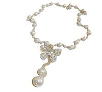 Pearl Rhinestone Necklace Long Sweater Chain Gold Y Necklace Sparkle Butterfly Pendant Necklace Statement Layered Pearl Necklace Elegant Jewelry Dressy Collocation for Party Wedding(Style 1)