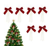 Pearl Ribbon Bows - 6 Pack Velvet Christmas Tree Decorations, 4x6in Sparkli | Soft Farmhouse Holiday Embellishments, Wreath Accessories | Festive Seasonal Decor for Front Doors, Walls, Parties, Home