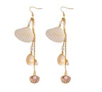 Pearl Shell Conch Earrings,Gold Chain Pearl Drop,Beach Wedding Jewelry for Women