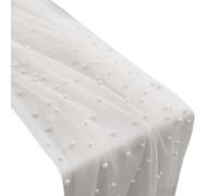 Pearl Table Runner - Sheer Tulle Boho Tablecloth | Corredor de tul suave cortable con decoración de perlas para bodas, navideñas, mesa de postre, mesa de centro, decoración del