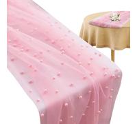 Pearl Table Runner - Sheer Tulle Boho Tablecloth | Corredor de tul suave cortable con decoración de perlas para bodas, navideñas, mesa de postre, mesa de centro, decoración del