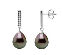 PEARLS & COLORS - Pendientes Colgantes de Perlas Cultivadas de TAHITI en forma de Gota 8-9 mm - Calidad A+ - Óxidos de circonio - Cierre Mariposa - Plata de Ley 925 - Joya para mujer
