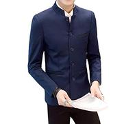Pearl's Traje de túnica Chino para Hombre, Cuello mandarín, Chaqueta Formal Ajustada con Botones Frontales, Blazer Tradicional, Uniforme de Novio, Azul Marino, M