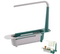 PEARLUTO Telescopic Sink Storage Rack, 2025 New Upgrade Adjustable Sink Storage Organizer, Adjustable Drainer Tray Sponge Soap Holder, Multipurpose Kitchen Sink Accessories (Green)