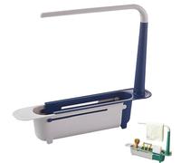 PEARLUTO Telescopic Sink Storage Rack, 2025 New Upgrade Adjustable Sink Storage Organizer, Adjustable Drainer Tray Sponge Soap Holder, Multipurpose Kitchen Sink Accessories (Blue)
