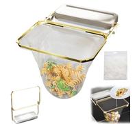 PEARLUTO Waste Rack Sink, Kitchen Sink Strainer Mesh Bag, Kitchen Residue Filter Screen Holder with 50pcs Sink Strainer Mesh Bag, Foldable Sink Strainer (White with 50 Filter Net Bags)