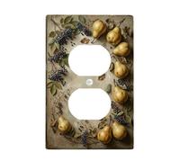 Pears - Cubiertas dúplex de cocina, placa de pared, diseño rústico vintage, hojas de uva, color amarillo otoño, plástico, tamaño estándar, cubiertas decorativas para toma de corriente para dormitorio