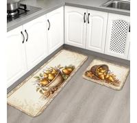 Pears - Juego de 2 alfombras de cocina rústicas, hojas de madera de granja, color amarillo, suave, lavable, grueso, para fregadero, lavandería, baño, pasillo