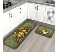 Pears - Juego de 2 alfombras de cocina rústicas tradicionales con hojas de maíz, color verde otoño, lavables, cómodas, acolchadas, para fregadero, lavandería, baño, pasillo