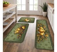 Pears - Juego de 3 alfombras de cocina rústicas tradicionales con hojas de maíz, color verde otoño, lavables, cómodas alfombras de cocina para fregadero, lavandería, baño, pasillo