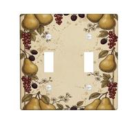 Pears - Placa de cubierta de interruptor de luz doble para cocina, diseño rústico vintage de bayas y hojas de otoño, de plástico, tamaño estándar, para decoración del hogar, sala de estar, nuevo