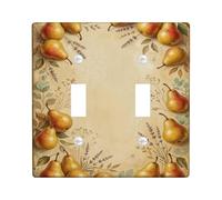 Pears - Placa de cubierta de interruptor de luz doble para cocina, hojas rústicas vintage, lavanda, color amarillo, plástico, tamaño estándar, placas de pared decorativas para nuevo apartamento, hogar