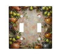 Pears - Placa de cubierta de interruptor de luz doble para cocina, jarras rústicas de uvas naturales, plástico verde otoño, tamaño estándar, cubierta de interruptor de luz para dormitorio, baño