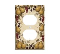 Pears - Placa de pared dúplex para cocina, diseño rústico vintage de hojas de bayas de otoño, color marrón, tamaño estándar, placas faciales de plástico para enchufes eléctricos para el hogar, sala de