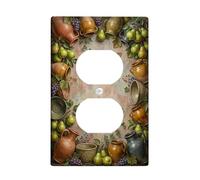 Pears - Placa de pared dúplex para cocina, jarras rústicas de uvas naturales, plásticas de color verde otoño, tamaño estándar, placas de pared para tomas eléctricas para dormitorio, baño, decoración
