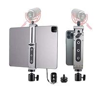 Peastrex Soporte Adaptador Trípode iPad Pro Aluminio con Cabeza de Bola de Zapata Fría y Obturador Bluetooth para iPad Pro 12.9 11 10.5, iPad Air Mini, Surface Galaxy Tab, 3.5 a 13.5" iPhone Tablet