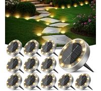Peasur 12 Paquetes Luces Solares LED Exterior Jardin Suelo,8 LED Luz Solar Exterior Jardin, IP65 Impermeable Luces Solares para Patio, Camino, Césped, Blanco Cálido