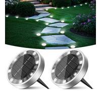 Peasur 2 Paquetes Luces Solares LED Exterior Jardin Suelo,8 LED Luz Solar Exterior Jardin, IP65 Impermeable Luces Solares para Patio, Camino, Césped, Blanco Frío