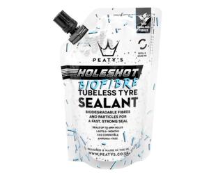 Peaty's Holeshot Biofibre Sellador de Neumáticos Sin Cámara - Reparación Rápida de Pinchazos hasta 6mm, Fórmula Biodegradable para Bicicletas MTB, Carretera y Grava - 120 ml