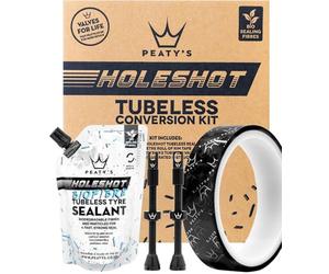 Peaty's Kit de Conversión Sin CáMara para Ruedas de Bicicleta - Sistema Completo con Cinta 21 mm, Válvulas de Aluminio y Sellador Biofibra 120 ml - Compatible Carretera y Grava