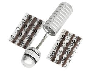 Peaty's Kit Profesional de Reparación de Pinchazos para Bicicletas - Horquilla única de un Solo Lado con Tapones de 1,5mm y 3mm, Sistema RáPido sin Aguja para Neumáticos sin CáMara - Plateado