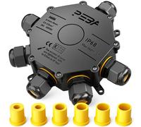 PEBA® Cajas de Conexiones Impermeables IP68, Conector de cable estanco,Caja de conexiones de conector de cable Exterior de 6 vías, Apto para cables Ø4-14 mm caja cables exterior Negro