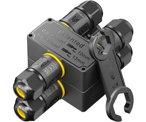 PEBA Conector de cable estanco IP68, Caja de Conexión Impermeable, Conector eléctrico 3 vías de 3 pines con llave inglesa, Manguito de conexión exterior para cables de 4-12 mm, 2 piezas