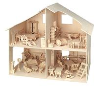 Pebaro-Donau Elektronik Diseño de Madera Casa de muñecas con Muebles, Color Natural, 30 x 30 x 30 cm (M880)