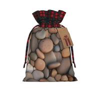 Pebbles in the beach - Bolsa de regalo de Navidad con cordón, bolsa de almacenamiento de lino, para Navidad, fiesta de vacaciones, tamaño M