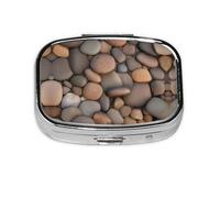 Pebbles in The Beach - Pastillero de viaje con 2 compartimentos, mini pastillero portátil, caja de almacenamiento de medicamentos vitamínicos