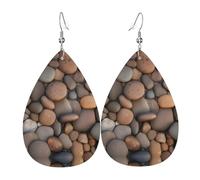 Pebbles in the beach Pendientes de piel con forma de lágrima para mujer, gancho chapado en plata 925, accesorios de vacaciones