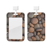Pebbles in The Beach - Soporte para tarjetas de identificación con cordón, protector vertical para tarjetas, carcasa rígida de ABS transparente, carrete retráctil para el trabajo y la oficina