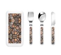 Pebbles in the beach - Vajilla portátil infantil de 3 piezas, reutilizable, protección alimentaria, cuchillo, tenedor y cuchara