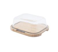 PEBBLY - Caja para quesos con cúpula de cristal y bandeja de bambú - 27 x 21,5 x 9,5 cm - Para 3 o 4 quesos, tamaño compacto ideal para guardar y servir, materiales naturales
