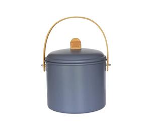 Pebbly - Cubo de compostaje para Interiores de Acero con Mango de bambú - 7 litros - Ø 22 x 25 cm - Incluye Filtro de carbón Vegetal antiolores, Elegante, Duradero