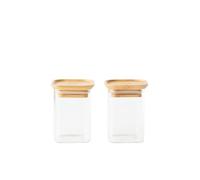 PEBBLY - Juego de 2 tarros cuadrados de vidrio para especias y hierbas - 2 x 240 ml - Almacenamiento optimizado para una cocina organizada, protege tus productos secos y reduce el desperdicio