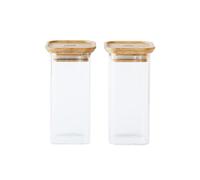 PEBBLY - Juego de 2 tarros cuadrados de vidrio para especias y hierbas - 2 x 320 ml - Almacenamiento optimizado para una cocina organizada, protege tus productos secos y reduce el desperdicio