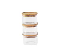 Pebbly - Set de 3 cajas cuadradas de cristal con tapa de bambú - 3 x 500 ml