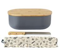 PEBBLY - Panera 4 en 1 de metal y bambú, acabado pizarra - Juego de 4 - Mantiene el pan fresco, multiusos, cero residuos