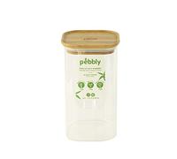 PEBBLY PKV-006 - Caja de Cristal Cuadrada con Tapa de bambú, 1 x 4 l, 11 x 11 x 20 cm, Color Natural